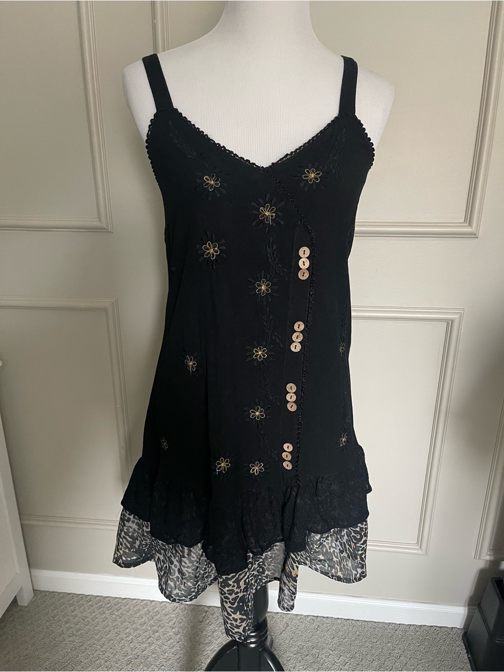raya sun Black Dress with Leopard Print Accent whimsy goth